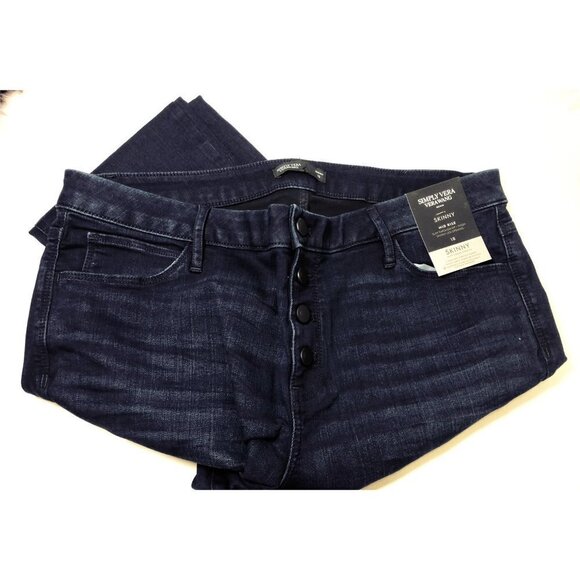 Simply Vera Wang Womens High Rise Dark Wash Button Fly Skinny Jeans Sz 18 New - Picture 4 of 9